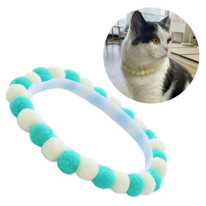 Set of 5 Soft Plush Cats Collars with Colorful Pompoms for Cats Dogs Birthday Party Cats Neckwear Festival Pet Collars