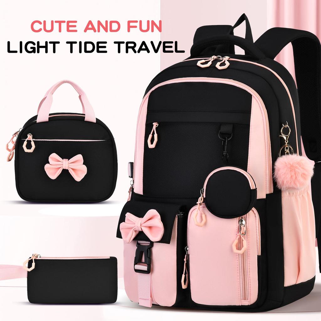 2026 Primary & Junior High School Students' Double Shoulder Backpack Set - High Appearance, Simple Design, Three-Piece