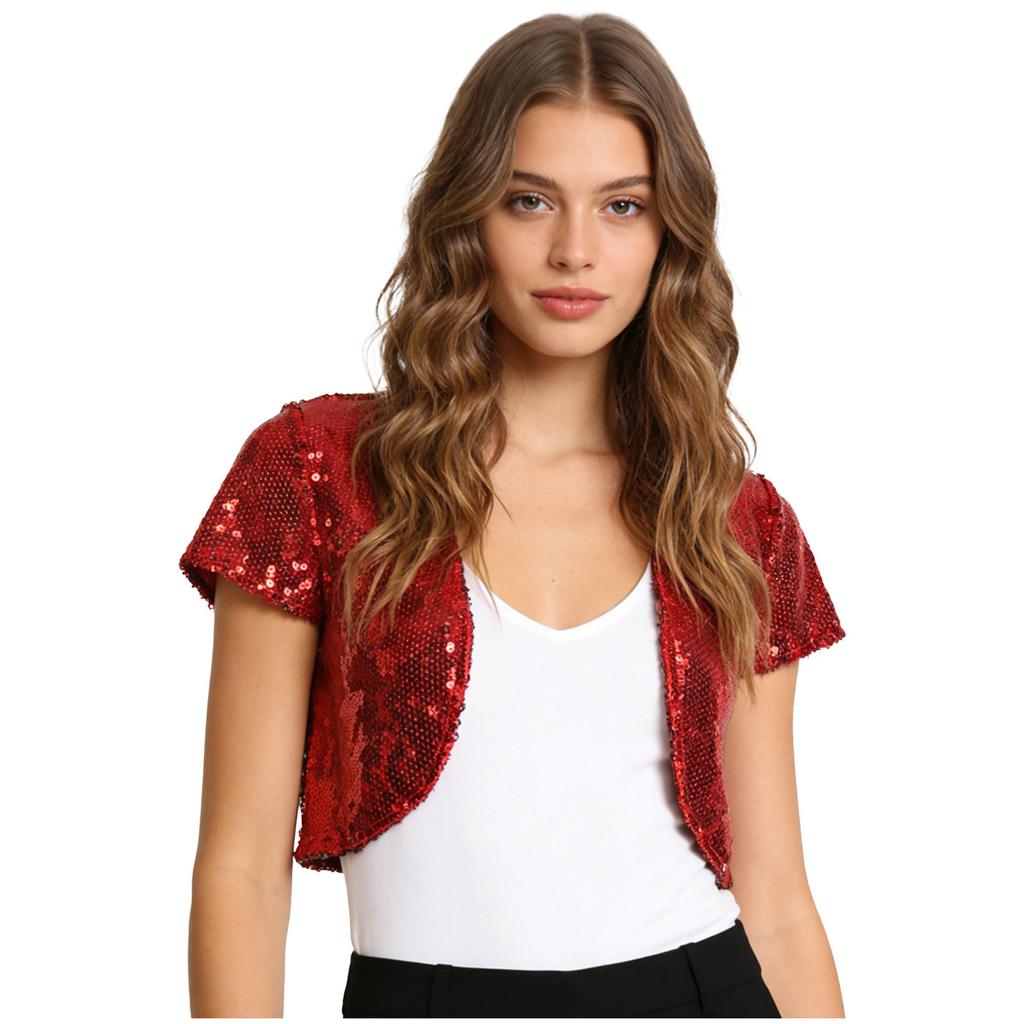 Women Sequin Cropped Jacket Glitter Waistcoat Cardigan Style Shiny Outerwear Stage Performance Costume Top