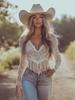 2026 Spring/Summer Women's V-Neck Lace Shirt with Tassel & Hollow Design