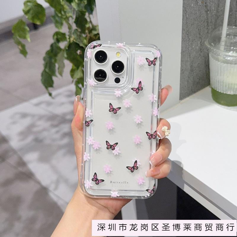Small Fresh Full Screen Butterfly Apple 15 Mobile Phone Case Iphone14promax Transparent Soft Glue 13/12/11 Anti-drop