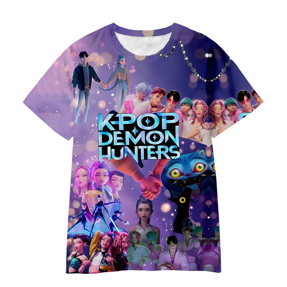 New K-POP Demon Slayer Girl Group Boy Group 3D Digital Print Casual Loose T-Shirt Children's Clothing Top