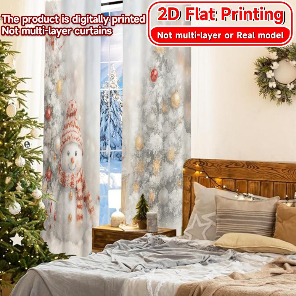 2D Flat Printing  2pcs FrostyFestivities Chic Curtains Semi-Sheer Curtains Festive for digital printing living room curtain