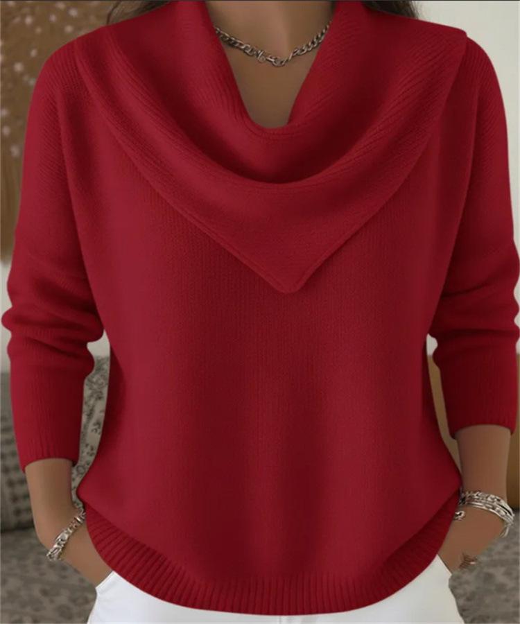V-neck Waffle Knit Solid Color Pullover Loose Top for Autumn/Winter 2025 Fashion