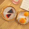 1PC Rattan Bread Storage Woven Snacks Fruit Round Tray Picnic Binaural Tray Living Room Table Finishing