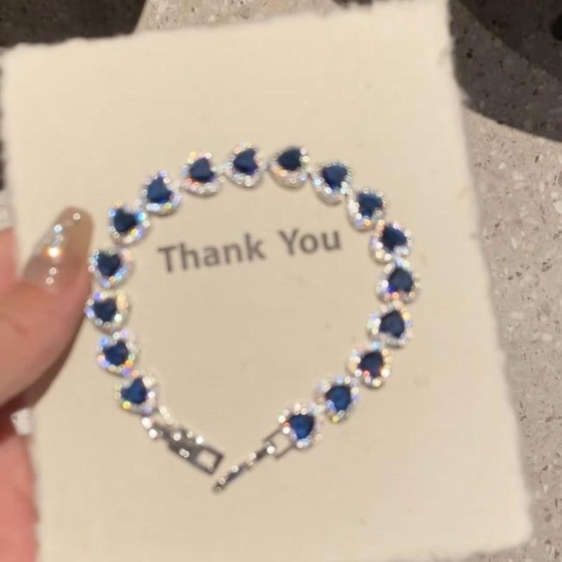 Dark Blue Love Sparkling Bracelet Retro Cold Feeling Super Flash Diamond-set French Court Style Noble Niche Jewelry