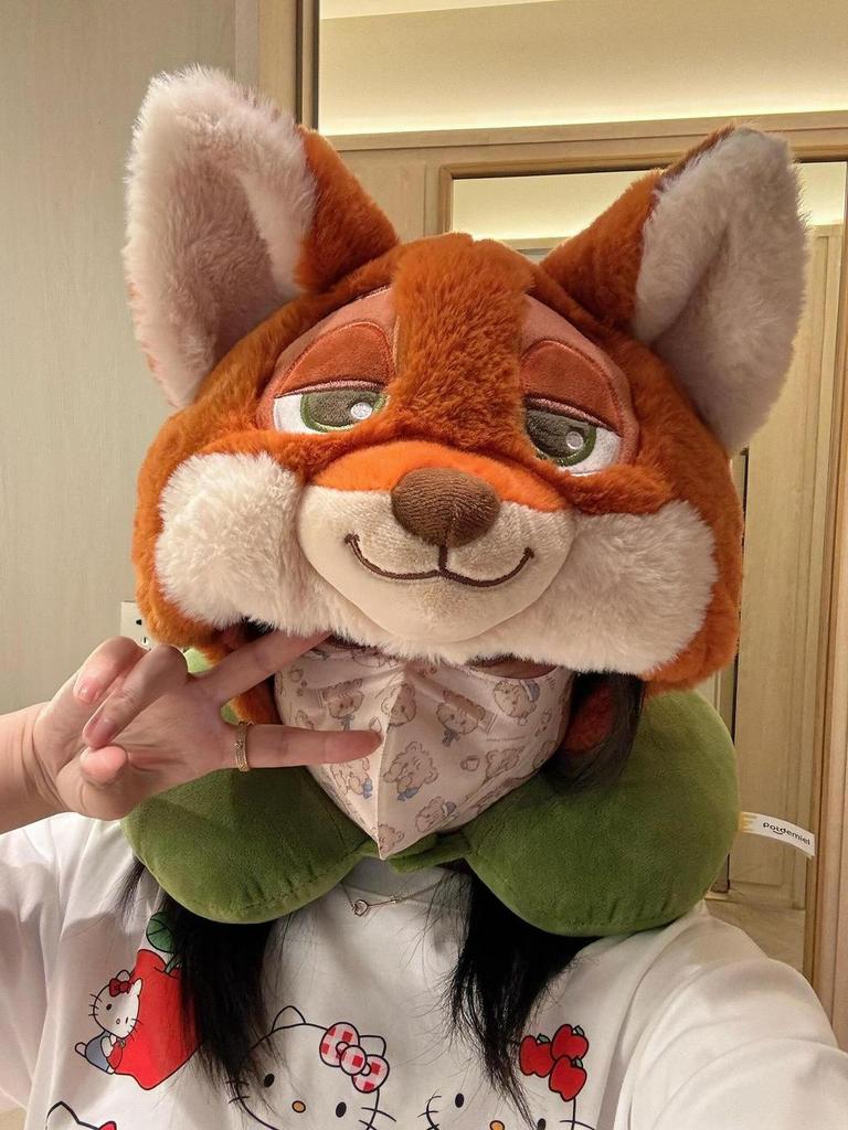 Zootopia Nick And Judy Cartoon Plush Hooded Neck Pillow With Pp Cotton For Kids