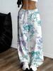 Women's Plus Size Wide Leg Pants Flower Bow Print High Waisted Loose Pants