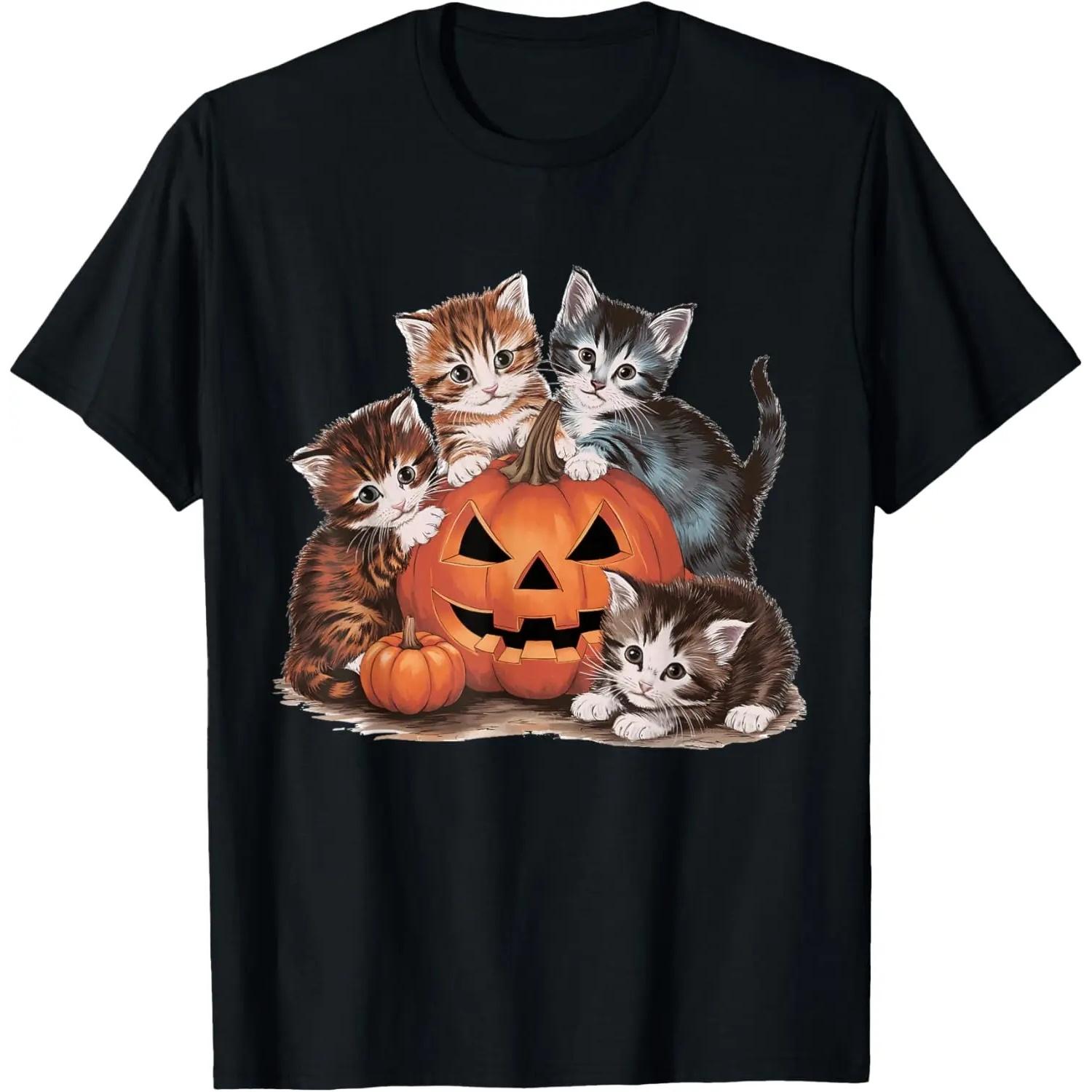 

Vintage 90s Cat Halloween Pumpkin T-Shirt S чёрный