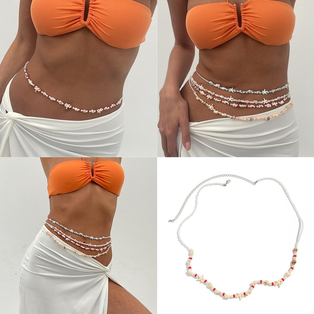 Summer Beach Body Chain Adjustable Colorful Beads Waist Chain Jewelry Stackable Belly Chain for Women Lady Girls