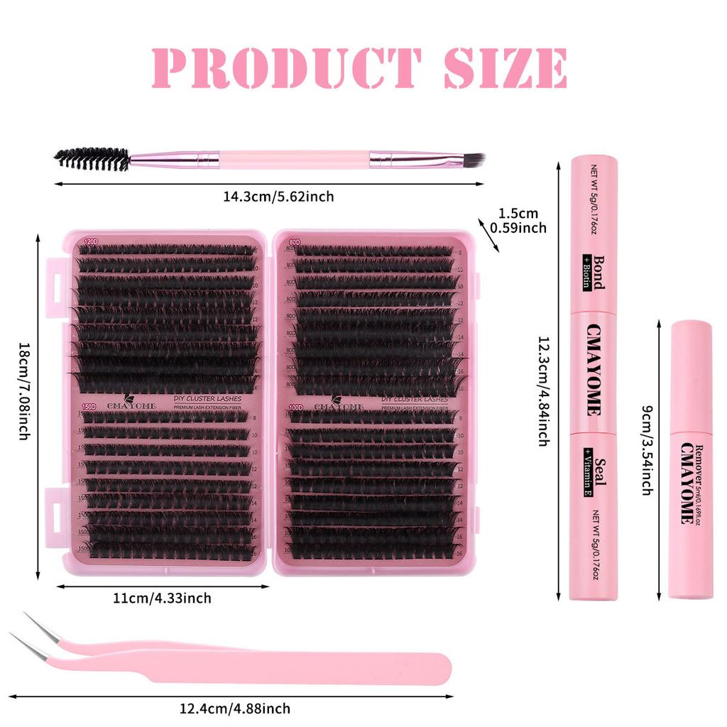 False Eyelash Extension Set 8-16Mm Length 80D + 100D + 120D + 150D Multiple Hairs