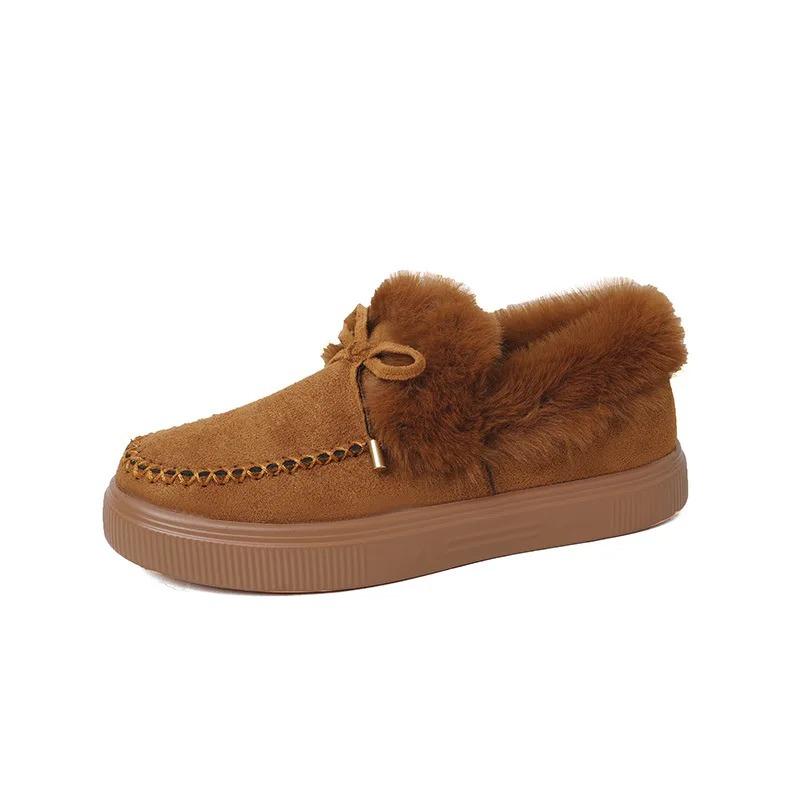 2025 New Solid Color Furry Females Feetwear Women Winter Cotton Shoes Plush Warm Snow Boots Ladies Casual Flat Short Boots 4-12