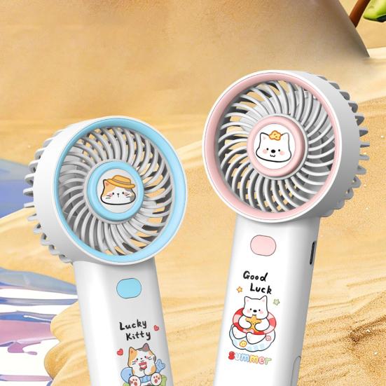 Cartoon Animal Handheld Fan with Hook 3 Speed Adjustable USB Rechargeable Summer Cooling Fan Portable Travel Mini Personal Fan