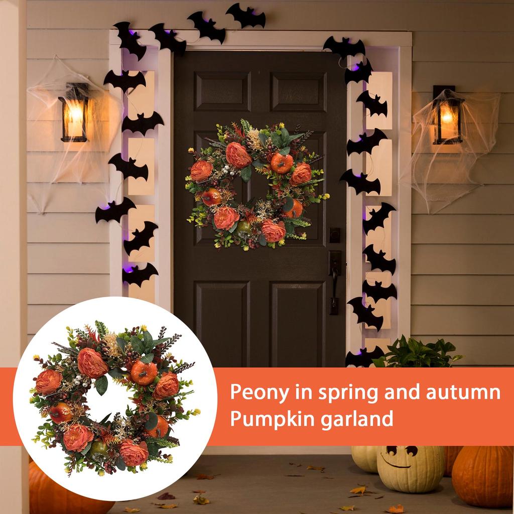Fall Wreath For Front Door Wreath With Artificial Pumpkin