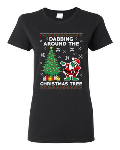 Ladies Dabbing Around The Christmas Tree Santa Ugly Xmas Funny DT T-Shirt Tee Unisex T-Shirt S