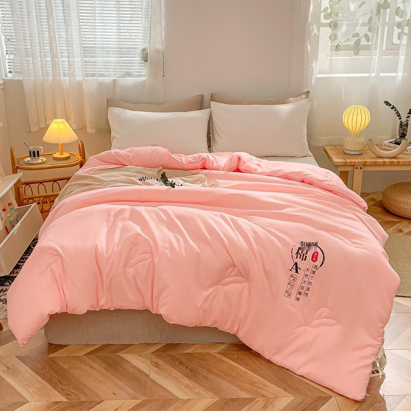 Raw Cotton Soybean Fiber Antibacterial Quilt - Solid Color, Thickened for Spring, Autumn, and Winter.