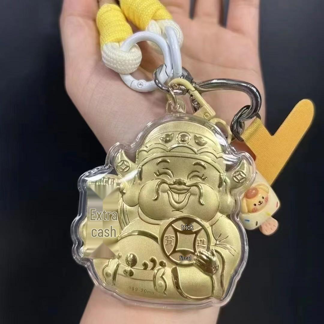 999 Pure Gold God of Wealth Cartoon Keychain Pendant - Birthday Gift