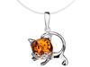 Short Silver Women's Necklace With Amber Large Cat Silver Choker 40 Cm