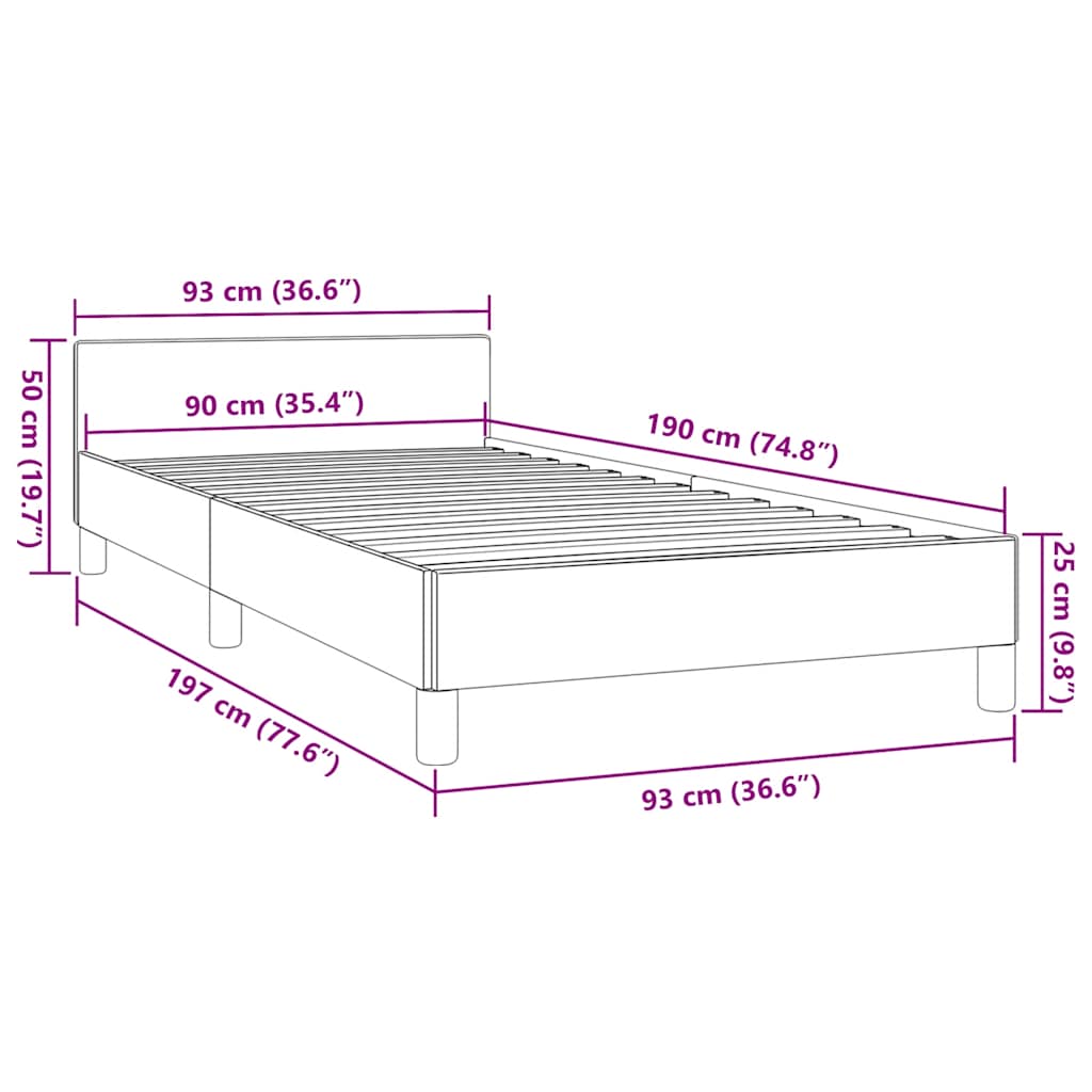 Bed Frame without Mattress Dark Brown 90 x 190 cm Fabric
