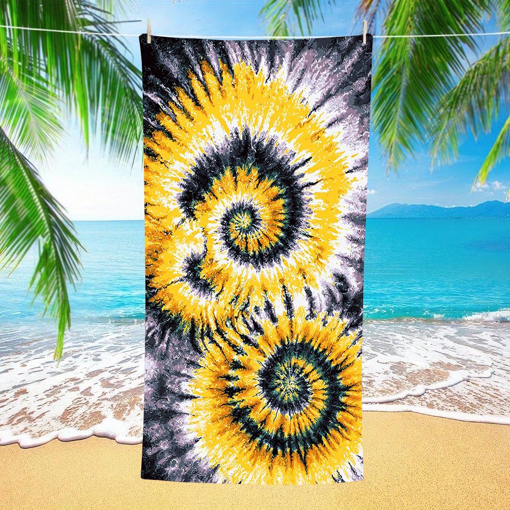 Bohemian Green Swirl Tie Dye Beach Towel, Oversized Sandproof Towel for Adults Swimming Pool Camping Use
