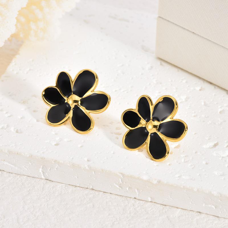 French Enamel Drip Oil Earrings: Stainless Steel, Irregular, Titanium Women's Luxury