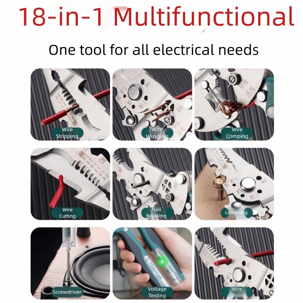 18 IN 1 Multifunctional Stripping Pliers Dual Electrical Test Cable Cutting Electrician Crimping Pliers Wire Winding Foldable
