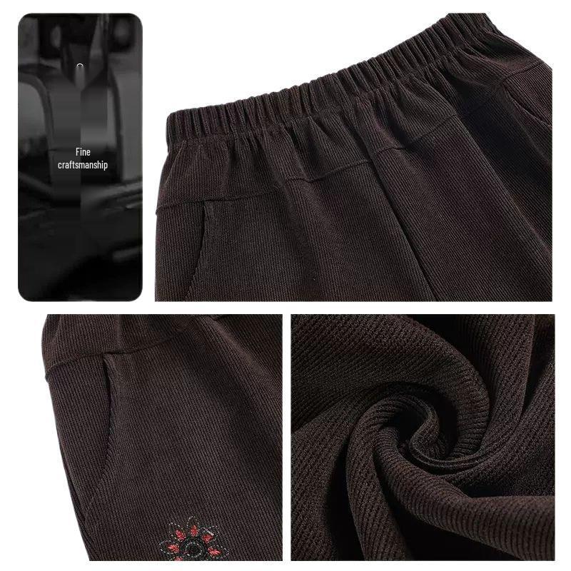 Women's Plus Size High Waist Corduroy Pants for Middle-aged & Elderly - Autumn/Winter, Thickened Velvet, Straight Leg, Mom & Grandma Fit