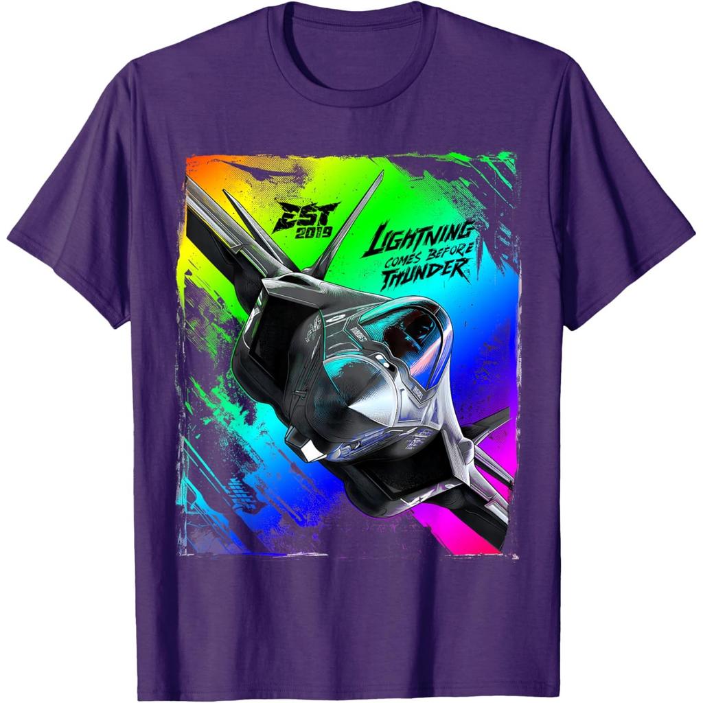 Stealth Fighter Jet Graphic Tee Mens Cotton Round Neck Tshirt Lightning Before Thunder Print Casual