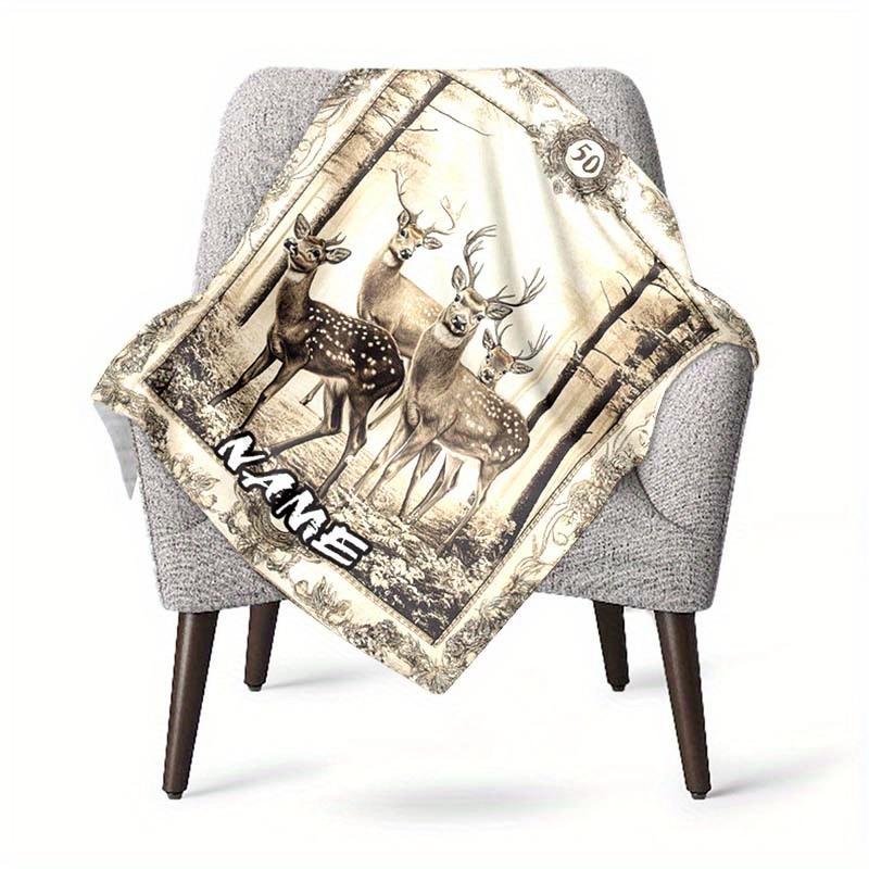 Deer Customize Your Name Outdoor Blanket Used For Chair Office Sofa Bed Camping Soft And Warm Giving Friends And Relatives Birthday Graduation Gift