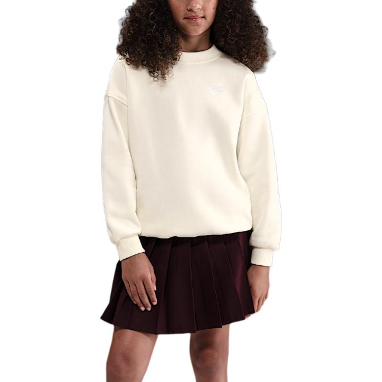 Nike Sweatshirt Solid Color Crew Neck Long Sleeve Kids Tops White FD2923-047