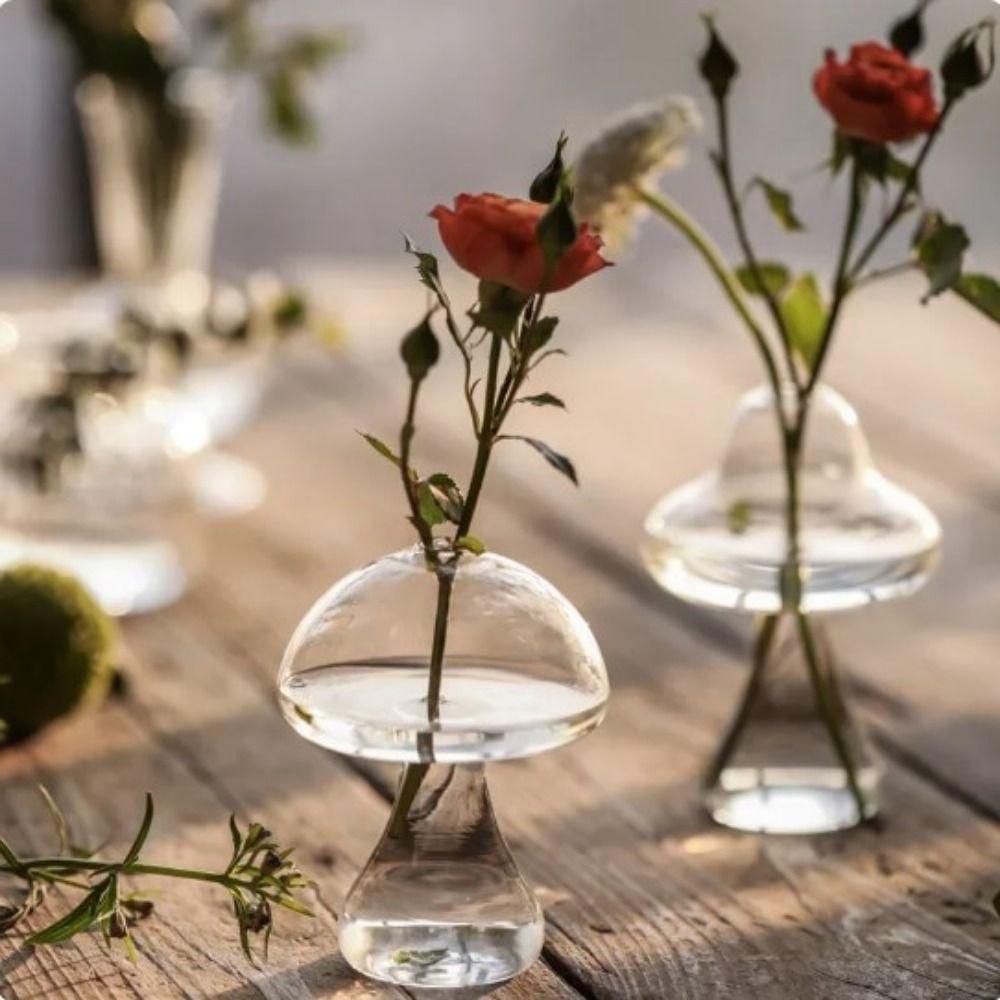 

DIY Hydroponics Plant Vase Mushroom Style Transparent Glass Vase Desktop style A
