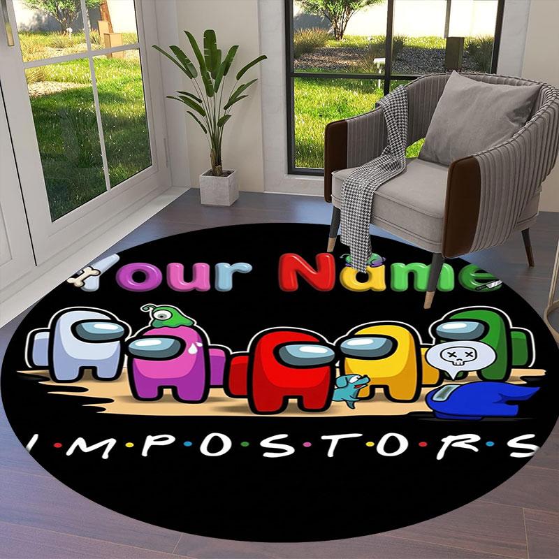 Among Us Custom Name Round Area Rug,Carpet Rug for Living Room Bedroom Sofa Playroom Decor,Non-slip Floor Mat