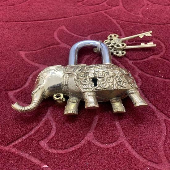 Vorhängeschloss aus Messing in Elefantenform, massives Messingschloss mit zwei Schlüsseln
