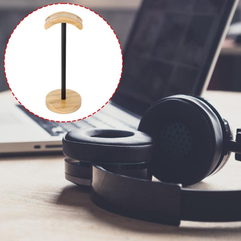 Desktop Gaming Headphone Holder with Sturdy Wood Base Large Contacting Area for Stable Earphone Storage