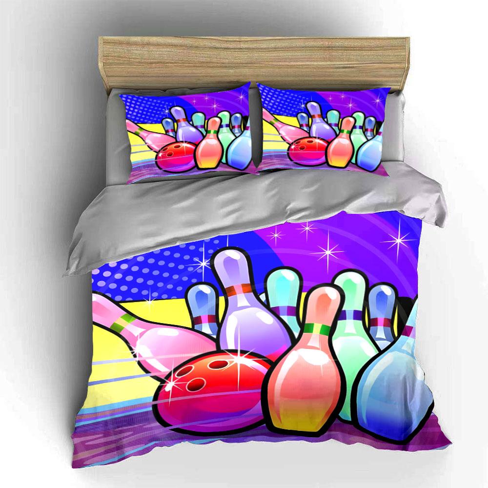 Colorful Bowling Set For Recreation Multiple Sizes Kid'S And Adults' Bedroom Exquisite 3Pc Bedding Set, Gift
