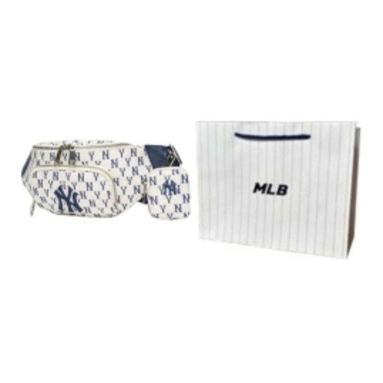 New MLB Monogram Collection Polyester Combo Bag, One Shoulder Crossbody Fanny Pack Regular Unisex Cream White 3AHSM012N-50CRS