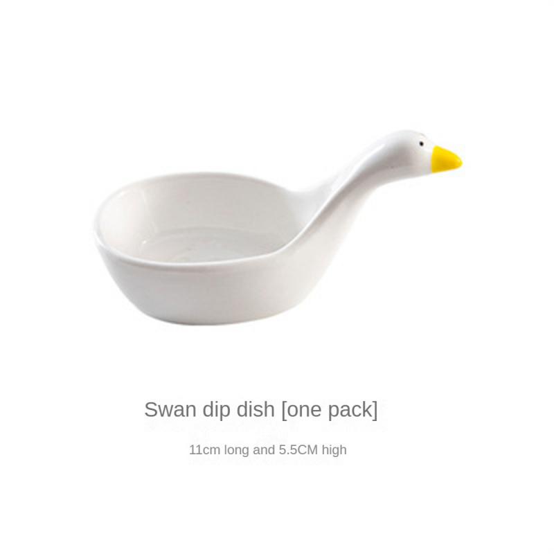 Student Dish Cartoon Household Flavor 11x5.5x5.5cm High Quality Household Tools Soy Sauce Dish Swan Embossed White Ceramic