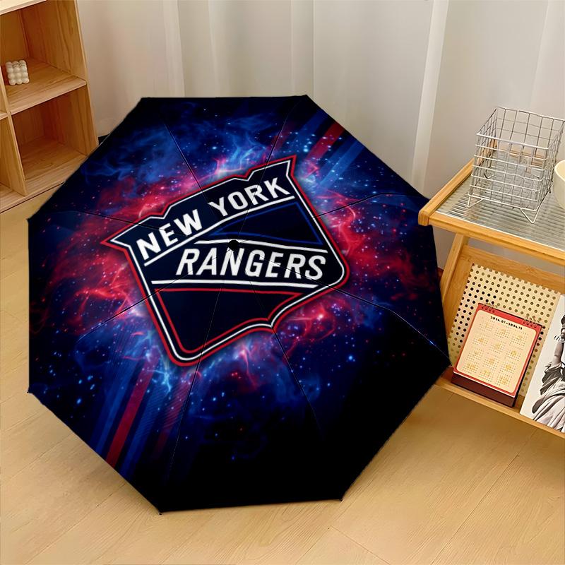 New York Rangers Print Auto 8?Ribs Folding Umbrella Wind Resistant Lightweight Automatic Umbrella For Daily Travel