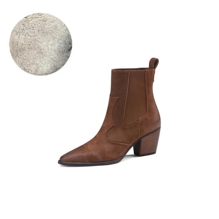 

Fashion NEW Autumn Women Boots Pointed Toe Chunky Heel Shoes Genuine Leather Shoes for Women Casual Slip-on Western Boots Short Boots 42