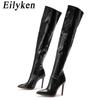 Mode Eilyken Sexy Schlangenleder Spitzschuh Damen Overknee Stiefel Mode Reißverschluss Winter Oberschenkelhohe Stiefel Stripper Schuhe