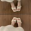 Niche Design Sense Rhinestone Bow Open-toed Slippers Women Summer Wear French Beautiful Kitten and Cool Slippers Women