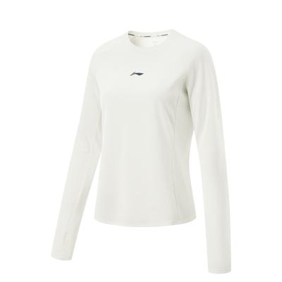 Li Ning Série Corrida Logótipo da Marca Casual Confortável Gola Redonda Manga Comprida T-Shirt Mulher T-Shirt Branco Sujo ATLV034-2