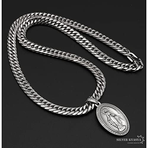 Doppelte Kihei-Halskette mit Wundermedaille, Silber, Silberanhänger, HIPHOP B-Serie, 50 cm, 60 cm, exklusive Box enthalten [Silber KYASYA], 6-seitig