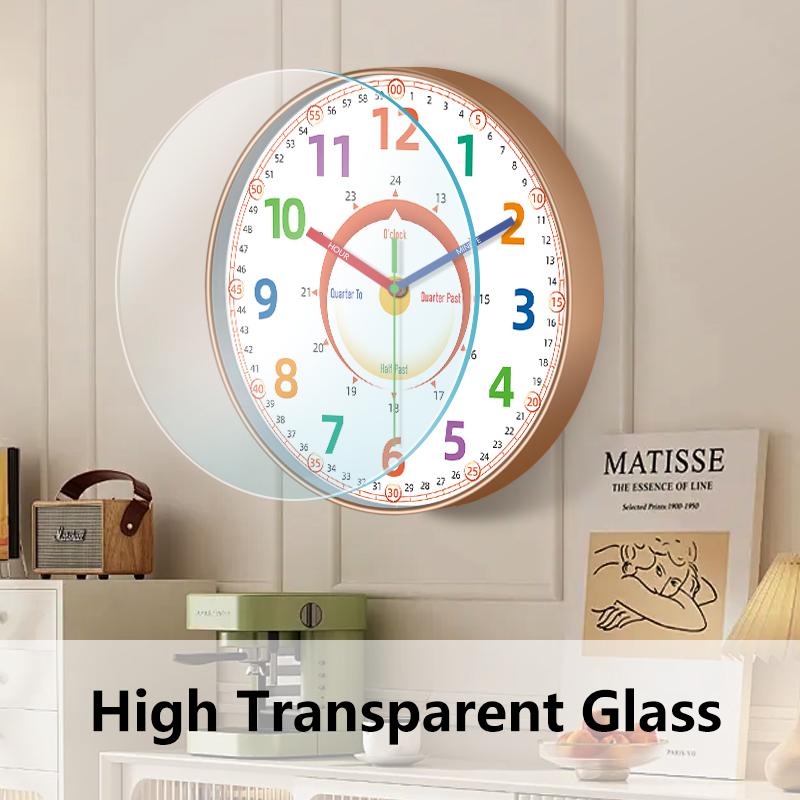 Time Teaching Wall Clock Colorful Number Silent Clock Educational Learning Tool for Classroom Bedroom School Household Decor