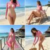 Conjunto de Bikini Negro de Lunares para Mujer con Cubrebañador de Manga Larga