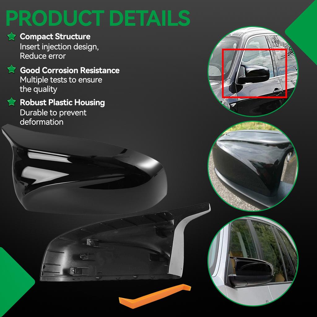 2x For BMW E70 X5 2007-2013 E71 X6 2008-2013 Gloss Black Side Wing Rearview Mirror Cover Cap Accessories 51162182697 51162182698