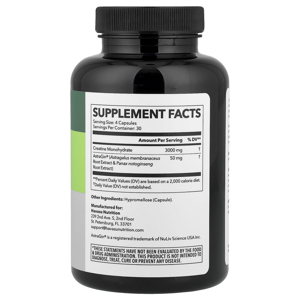 Havasu Nutrition, Creatine Monohydrate + Astragin®, 120 Capsules