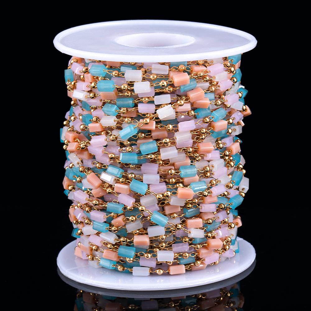 1Meter Macarron Crystal Cuboid Cube Beads Copper Chains Necklaces Bracelets Chain DIY Cloth Keychain Accessories Jewelry Making