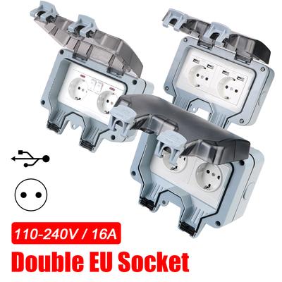 IP66 Wetterfest AC 110~240V Mit USB-Laden 16A Netzteil Schaltersteckdose Außenwandsteckdose für Haus & Garten Doppelte EU-Steckdose