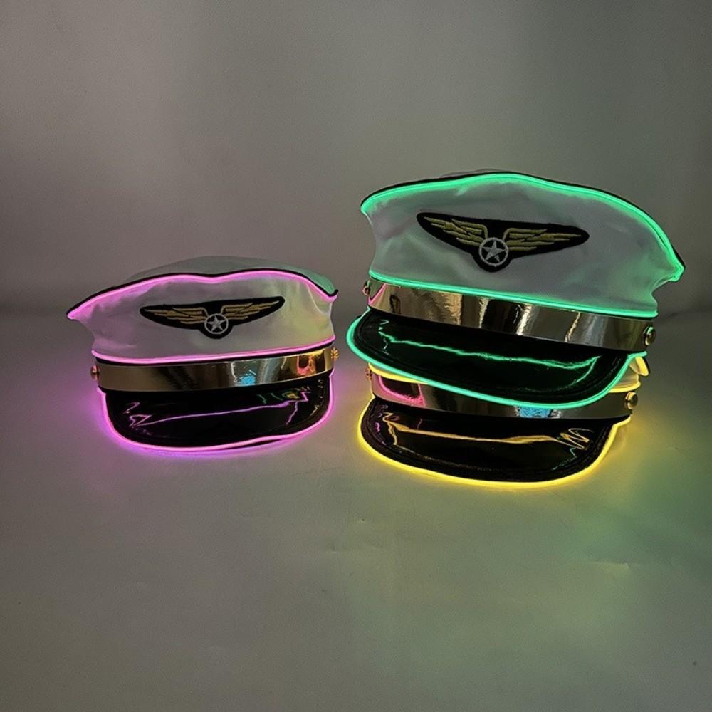 Breathable LED Light Up Pilot Hat Boost Party Vibe Luminous Air Force Hat Halloween Christmas